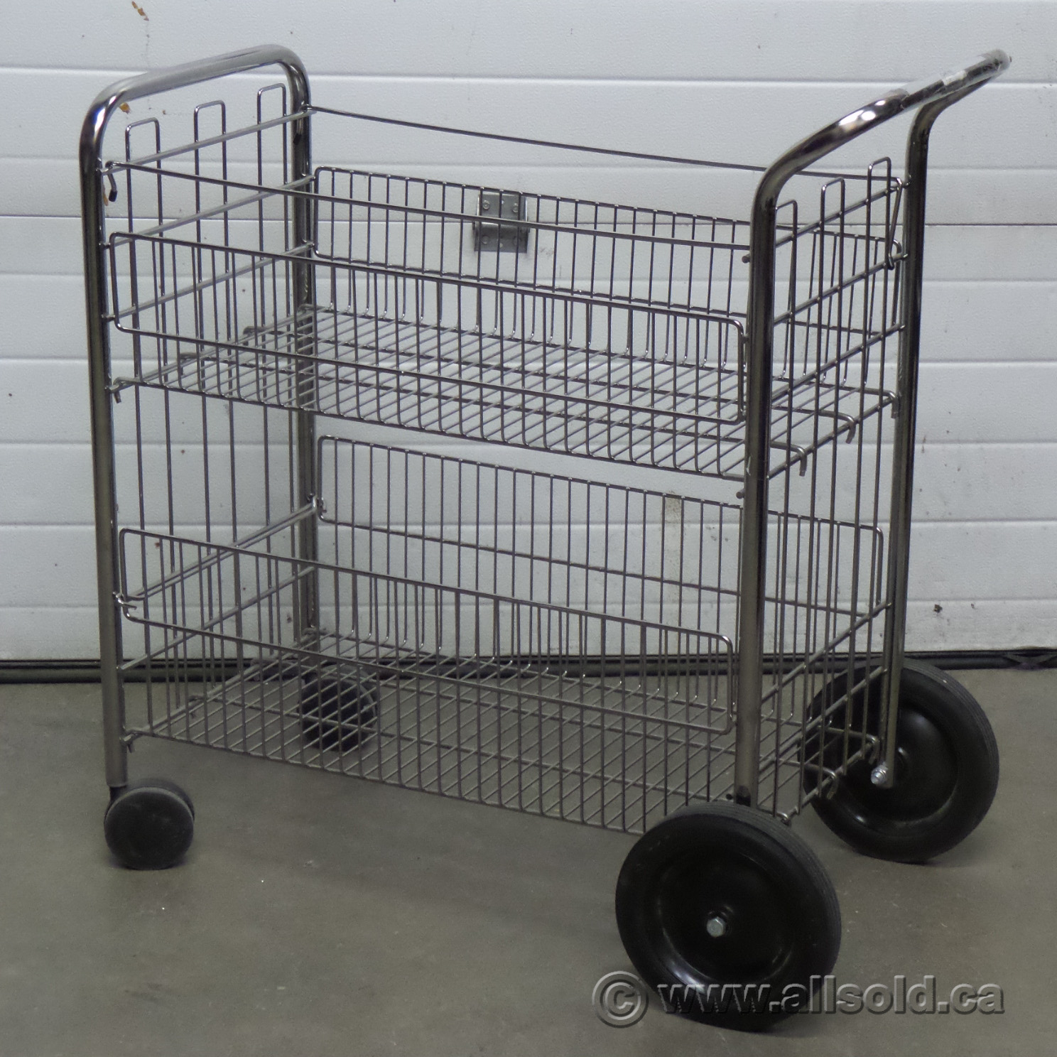 Metal 2Tier Double Basket Rolling Wire File Mail Cart, 37 x 18